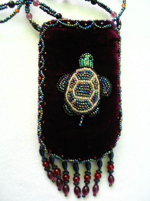 Plum cell phone holder w/ green turtle